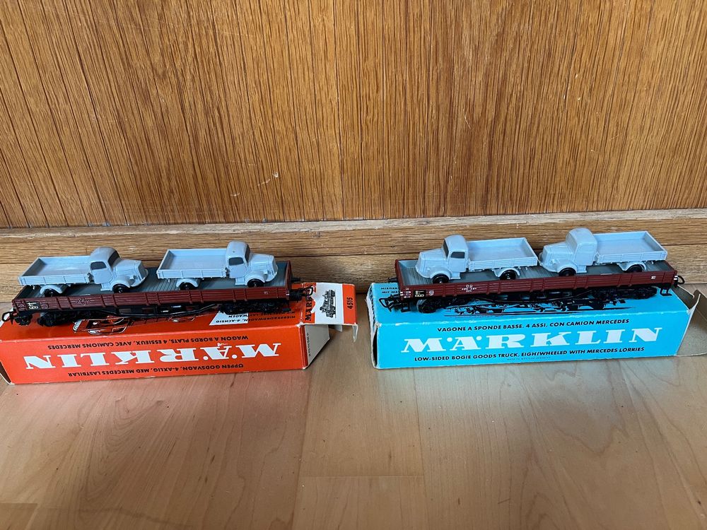 Wagon Märklin H0 Réf 4515 - Bords Bas Avec Camion Mercedes - Occasion Boîte