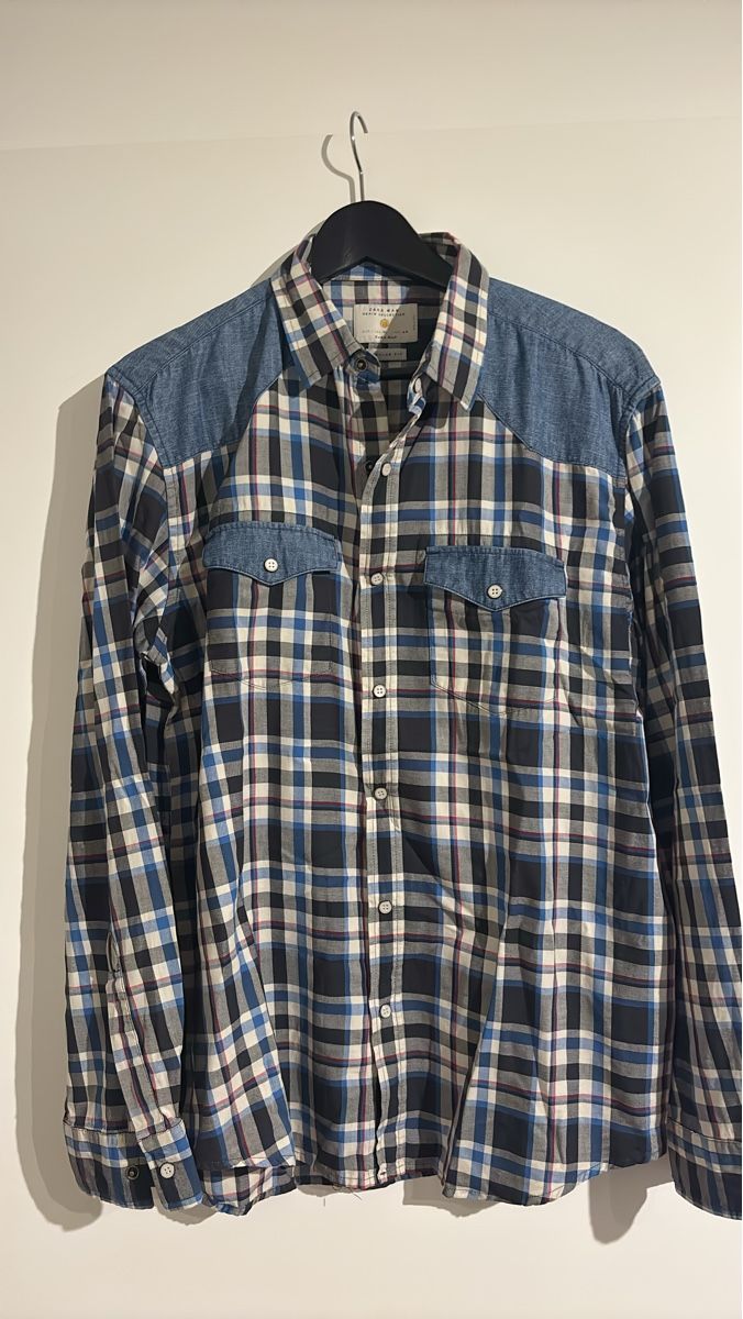 Zara Chemises: Hemd kariert blau/grau mit Denim-Details – D'occasion à Nänikon par Caro8989