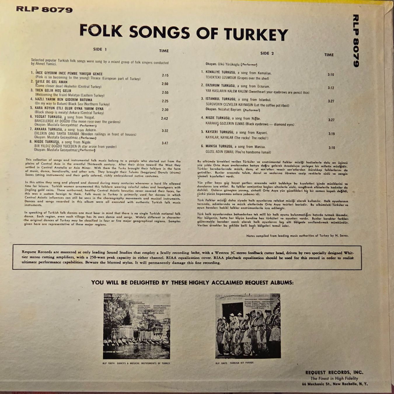 Schallplatten: Various – Türk Halk Müžigi = Folksongs Of Turkey – Gebraucht aus Wahlen b. Laufen von Cg10 1