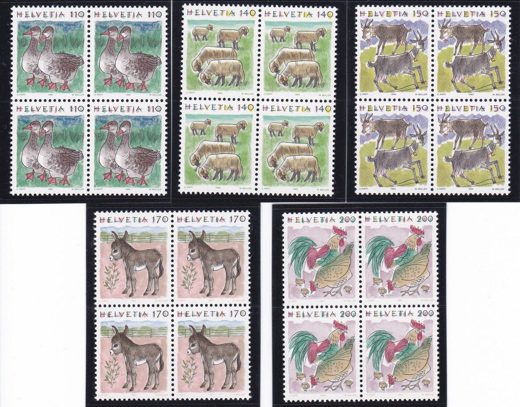 Tutti i francobolli: Postfrisch 4er Block Tiere 1990-1995 – Nuovo (secondo la descrizione) da Schliern b. Köniz venduto da joni20 7