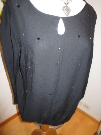 Schwarze Damenbluse mit Pailetten bestickt Gr. 40