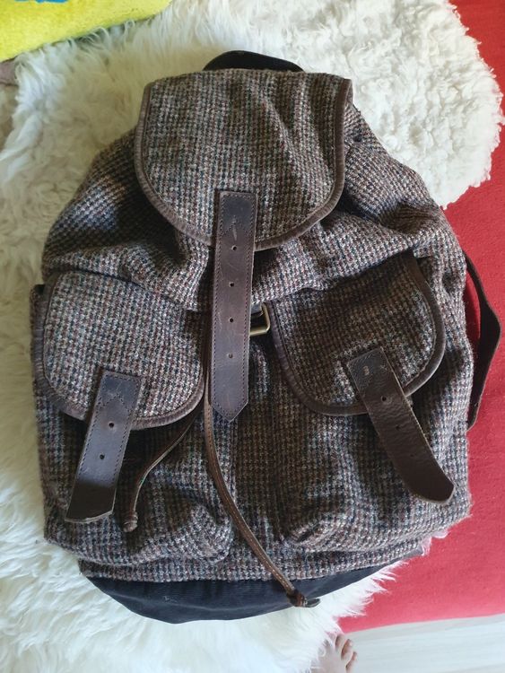 Harris Tweed Rucksack Woll/Lederrucksack braun Vintage (Neu (gemäss ...