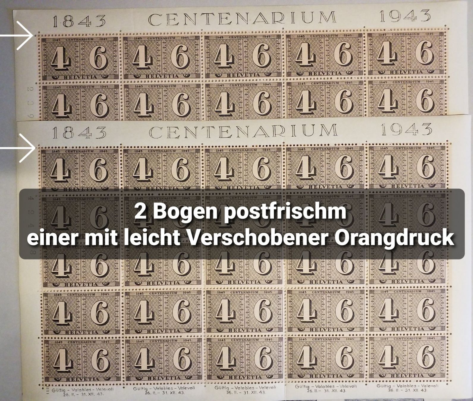 Tous les timbres: 2x, 258 im Bogen mit Abart postfrisch Kt. 100.-++ – Neuf (Voir description) à Baden par Eggi