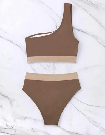 BIKINI - EINSCHULTRIG - BRAUN/BEIGE - GRÖSSE XL - NEU