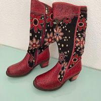 Bottes d'hiver originales, cuir rouge, motif floral 37