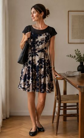 Kleid Blumenmuster beige-blau Grösse S guter Zustand