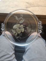 Rundes Glas Servierteller mit Griffen und Blumenmotiv (D)