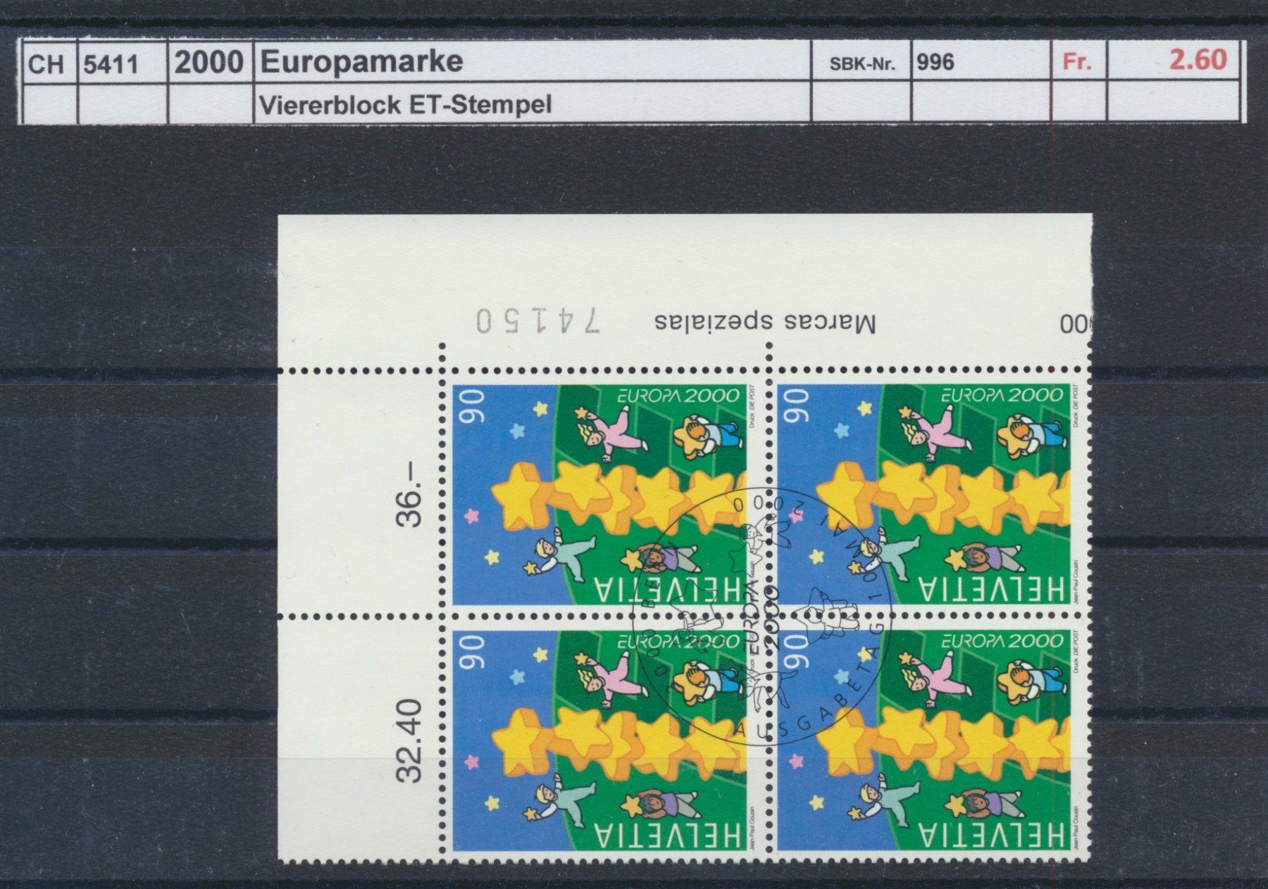 Tutti i francobolli: 2000 "Europamarke", Viererblock, ET - Stempel – Usato da Winterthur venduto da Zupogeru