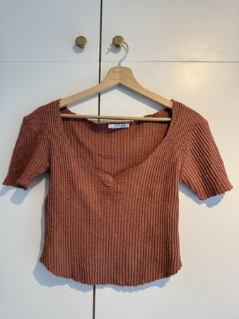 T-shirt Zara orange/brun knit - Taille M