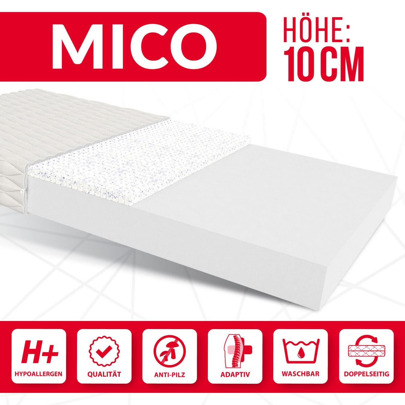 Matratzen: Matratze 90x190 MICO - H2/H3 - 10cm – Neu und originalverpackt aus Wallenwil von toesstal-vertrieb