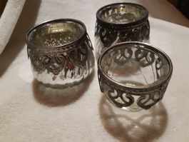 Teelichthalter Glas Metall 3er set