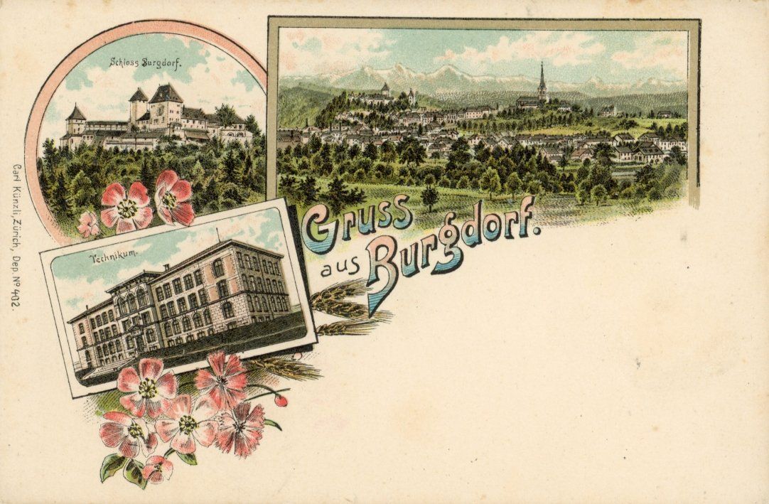 Cartoline postali: Burgdorf   BE   mit Technikum & Schloss    LITHO   ca. 1900 – Usato da Brig venduto da Valcards54