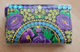 PORTEMONNAIE - Floral Bestickt - Neu - mit POMPON - 16x10cm