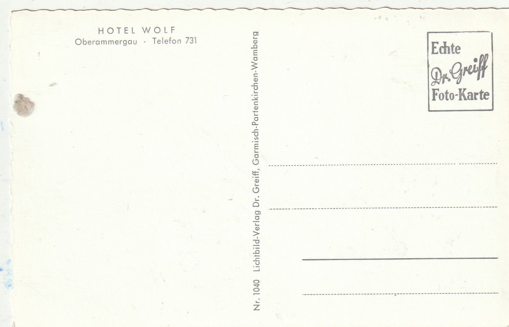 Cartoline postali: Oberamergau Hotel Wolf – Usato da Lumbrein venduto da made02 1
