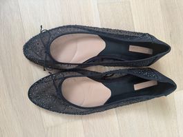 Schwarze Ballerina mit Strass Gr. 37 Stradivarius Zara Mesh