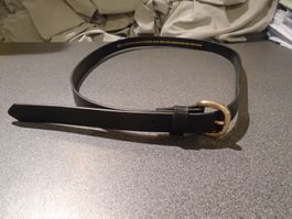Gürtel Grösse XS, H&M, Split Leather, schwarz, goldfarbige
