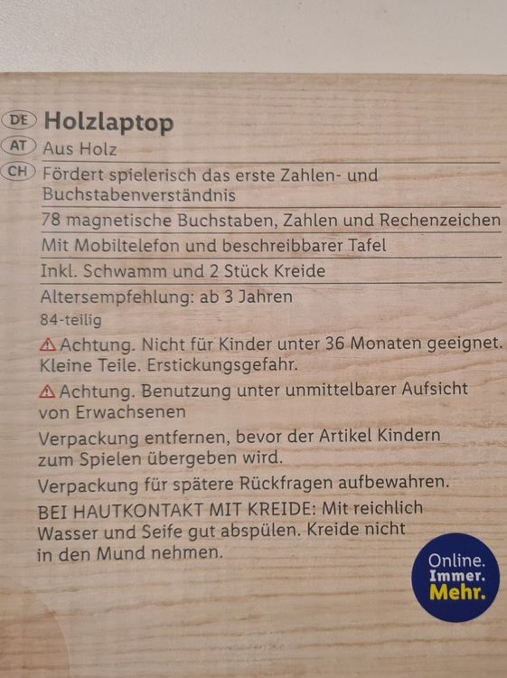 Holz-Laptop f.Kinder,84 Teile, mit Holzhandy, 78 Buchstaben | Kaufen auf  Ricardo