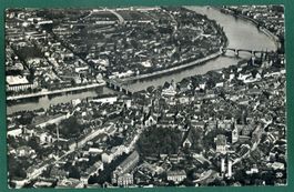 Basel, Flugaufnahme,Mittlere Rhein- und Wettsteinbrücke,1951