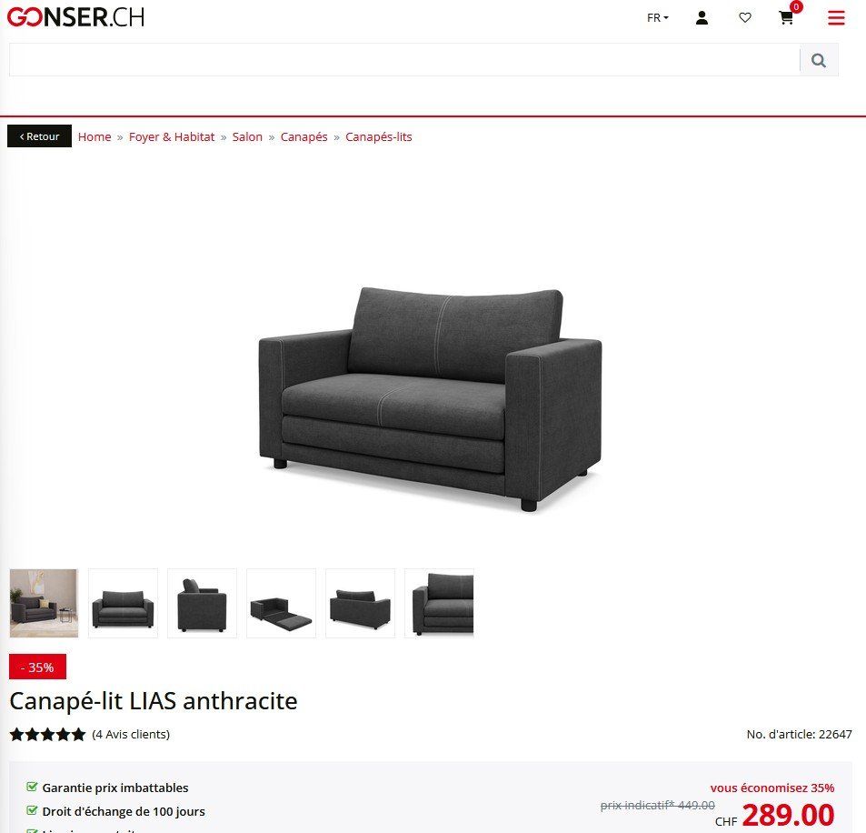 Gonser Divani: Canapé-lit LIAS anthracite – Usato da Fribourg venduto da vvital 4