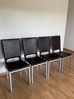 4x Design-Esszimmerstühle Leder dunkelbraun, Chromgestell