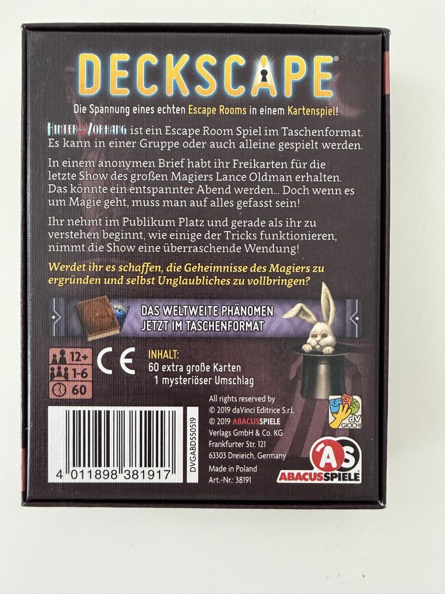 Giochi: Deckscape Hinter dem Vorhang - Escape Room Spiel – Nuovo (secondo la descrizione) da Jona venduto da dar_k2v9 1