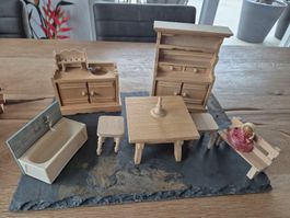 Puppenhaus-Möbel Set aus Holz, sehr guter Zustand, Vintage