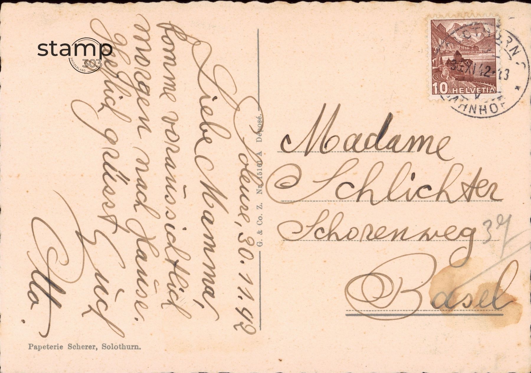 Cartoline postali: 1942 AK Solothurn – Usato da Eggersriet venduto da stamp303 1