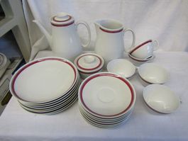 Langenthal Geschirr Kaffee - Set 1965 weiss mit rotem Rand