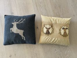2 Dekokissen Hirsch & Karo Muster / Hirsch Filz