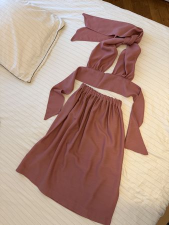 Ensemble jupe et top en laine vierge rose taille S
