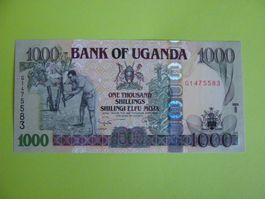 Banknote Uganda 1000 Shillings Jahrgang 2009, Bankfrisch