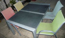 Gartentisch mit Steinplatte/ Granit & 4 Stühle