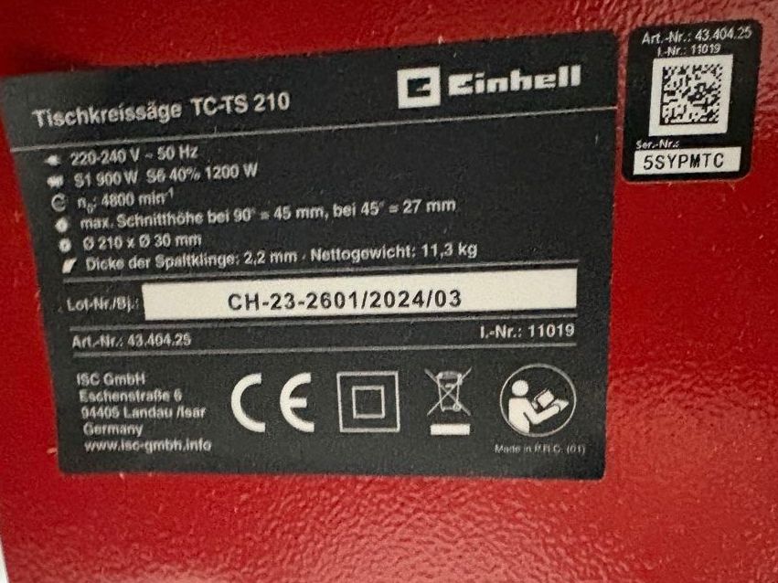 Einhell Tutte le macchine: Einhell Tischkreissäge TC-TS 210 – Usato da Beromünster venduto da Sheldon01 3