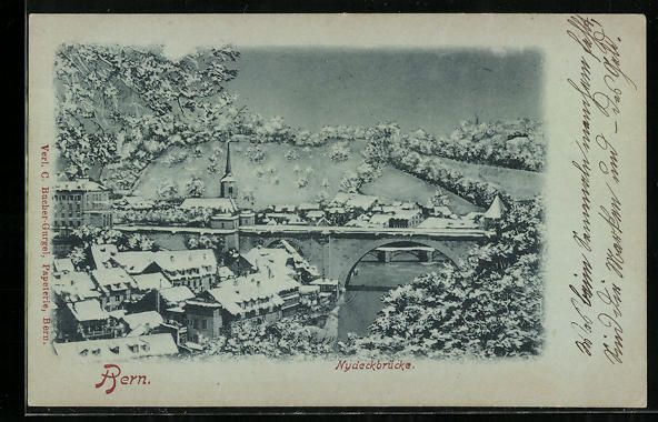 Cartoline postali: Mondschein-AK Bern, Nydeckbrücke, 1899 – Usato da Berlin venduto da bartko-reher