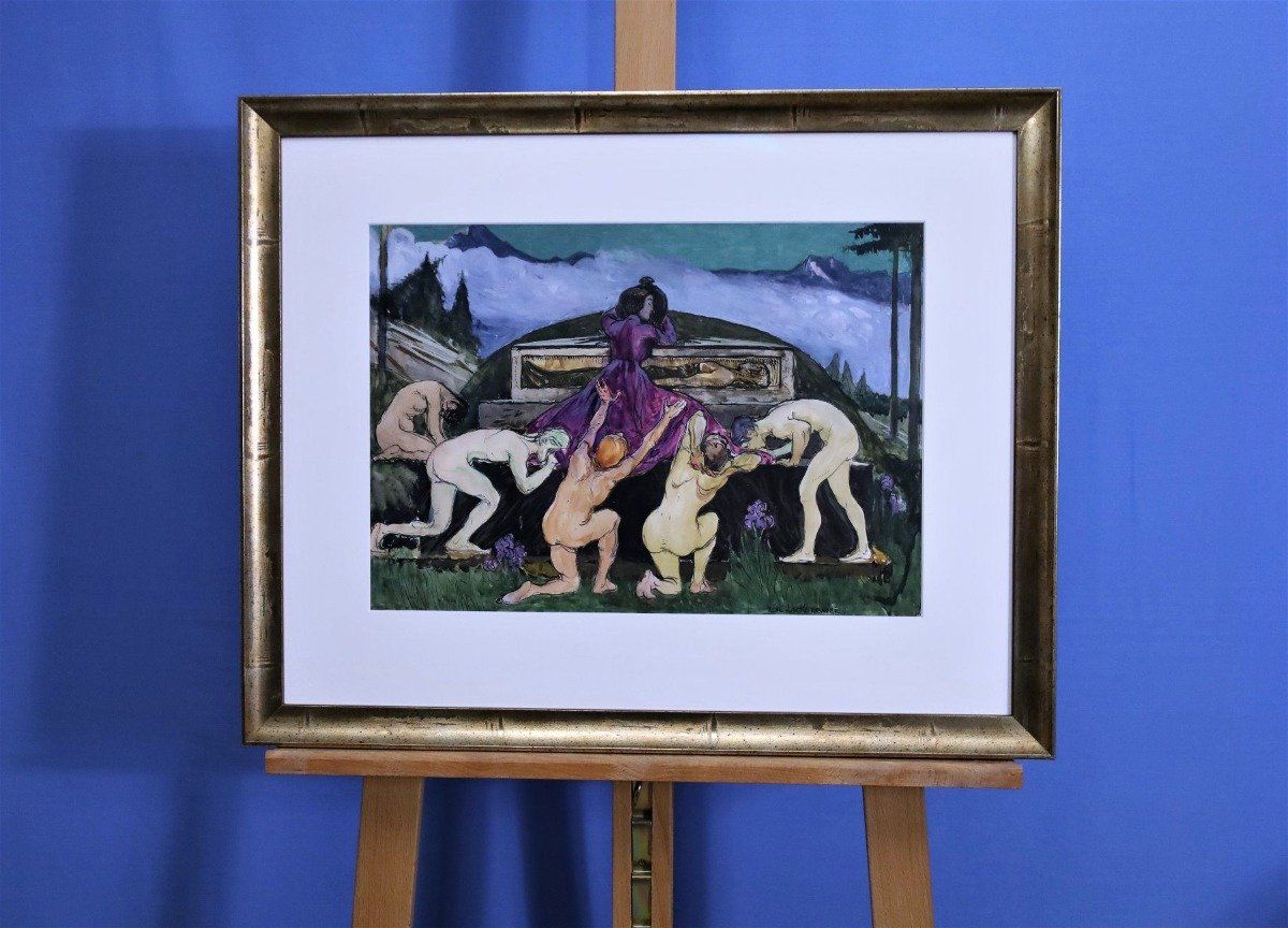 Dipinti: René Lackerbauer, Mischtechnik auf Papier bez. "Treue", – Usato da Zug venduto da Kunst-Fundgrube 9