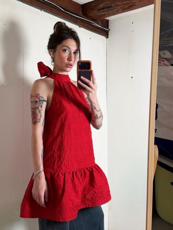 H&M Dress Red Halter Neck Ruffled Size XS
