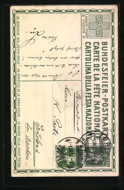 Cartoline postali: Schweiz, Schweizer Bundesfeier 1912, Sch – Usato da Berlin venduto da bartko-reher 1