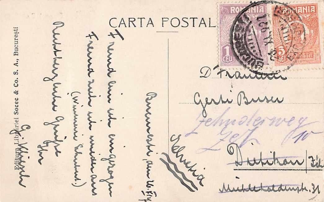 Cartoline postali: BUKAREST 1922- alte Postkarte EXOTISCHES MOTIV – Usato da Winterthur venduto da SchatzchischtliWinti 1
