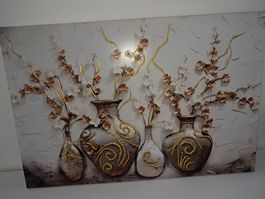 Wandbild mit Vasen Motiv Gold und Weiss neue Zustand