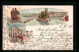 Litho Genève, Uferpartie, Denkmal, 1897