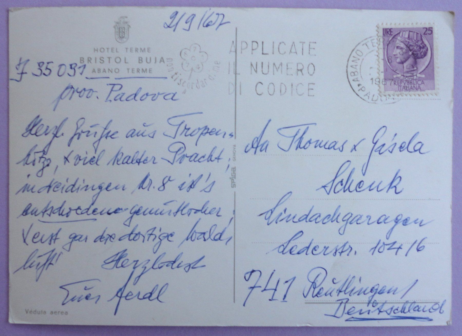 Cartoline postali: Hotel Bristol Buja, Abano Terme – Usato da Fétigny venduto da Billy2miny 1