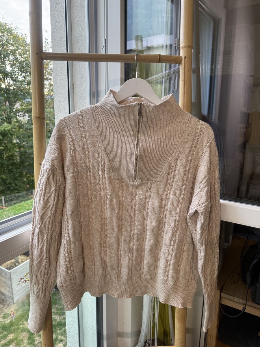 Pullover & Sweatshirts: Pull zippé Zebra beige maille torsadée taille M – Gebraucht aus Courtételle von ann_57c2