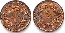 Schweiz 2 Rappen 1914 Bronze ERHALTUNG! unz-
