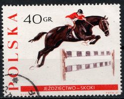 Timbre POLOGNE -  équitation 40 Gr années 1970 Obl.