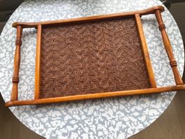 Seltenes orig. Vintage China Rattan/Holz Serviertablett