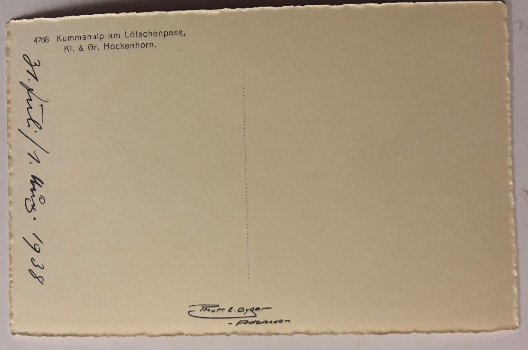 Cartoline postali: E. Gyger - Kummenalp, Lötschenpass, 1938 – Usato da Frauenfeld venduto da Merk52 1
