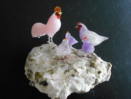 Ostergeschenk Hahn + Henne mit Kücken aus Kristalle