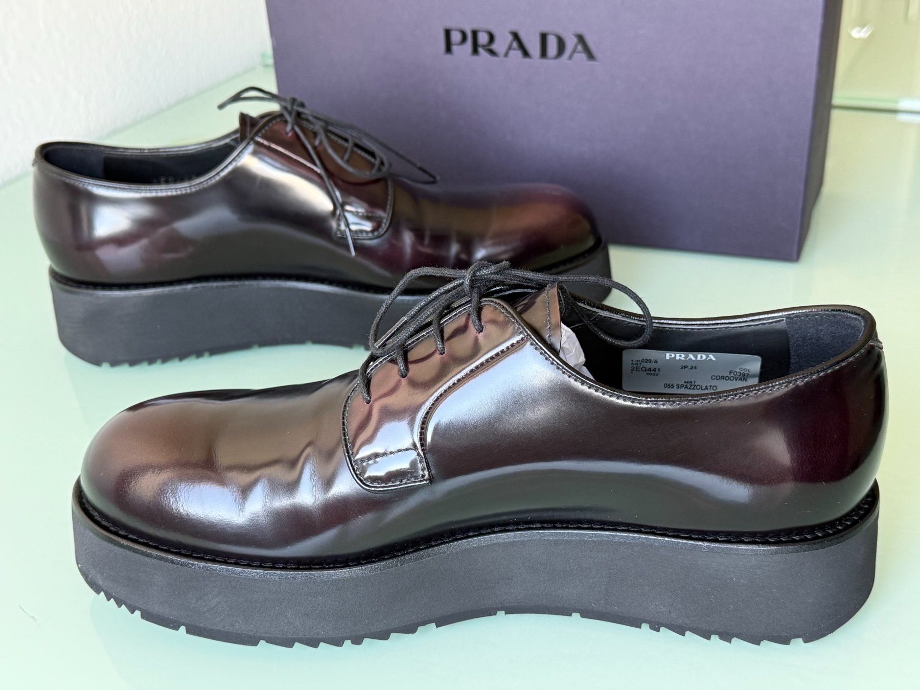Prada Herrenschuhe: PRADA Heel Logo Brushed Derby Cordovan Leder Schuhe 43 NEU – Neu (gemäss Beschreibung) aus Kreuzlingen von kruezbiz 8