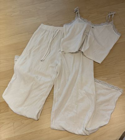 Pyjama Top mit Hose, weiss, Grösse 34