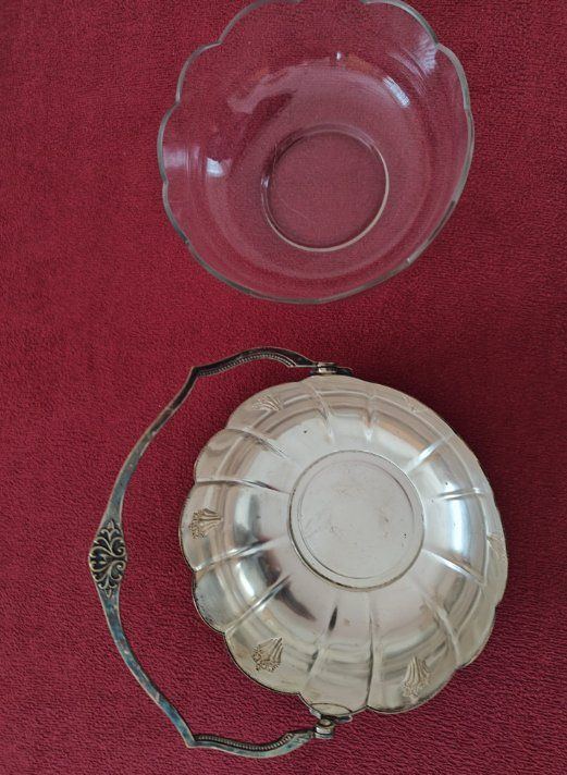 Schalen: Antik Schale Silber mit Glaseinsatz Korb – Gebraucht aus Hunzenschwil von MuellerAarau